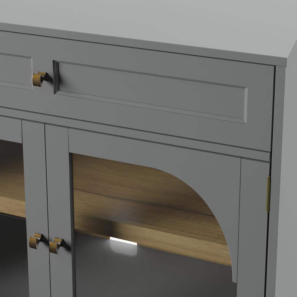 Pure Gray Glass Door Accent Cabinet with Adjustable Shelving