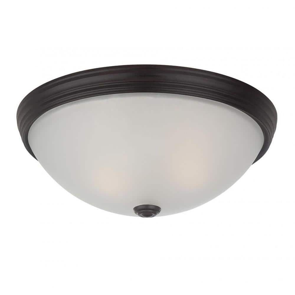 13 in. W x 5 in. H 2-Light English Bronze Flush Mount Ceiling Light with White Etched Glass Diffuser price history on PriceWatchPro