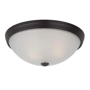 13 in. W x 5 in. H 2-Light English Bronze Flush Mount Ceiling Light with White Etched Glass Diffuser