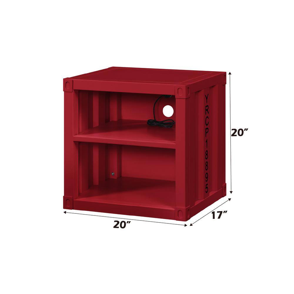 Cargo Container Red Metal Frame Nightstand 20" with Shelf