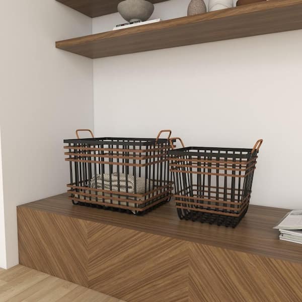 Litton Lane Black Sea Grass Farmhouse Storage Basket (Set of 2)