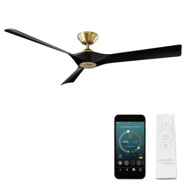 Modern Forms Torque 58 in. Smart Indoor Outdoor 3-Blade Ceiling Fan Satin Brass Matte Black with Remote Control