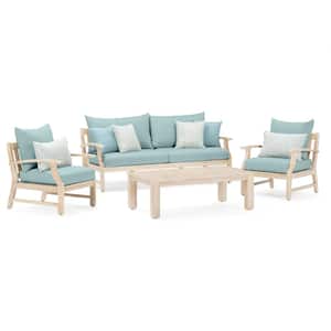 Kooper 4-Piece Wood Patio Conversation Deep Seating Set with Sunbrella Spa Blue Cushions
