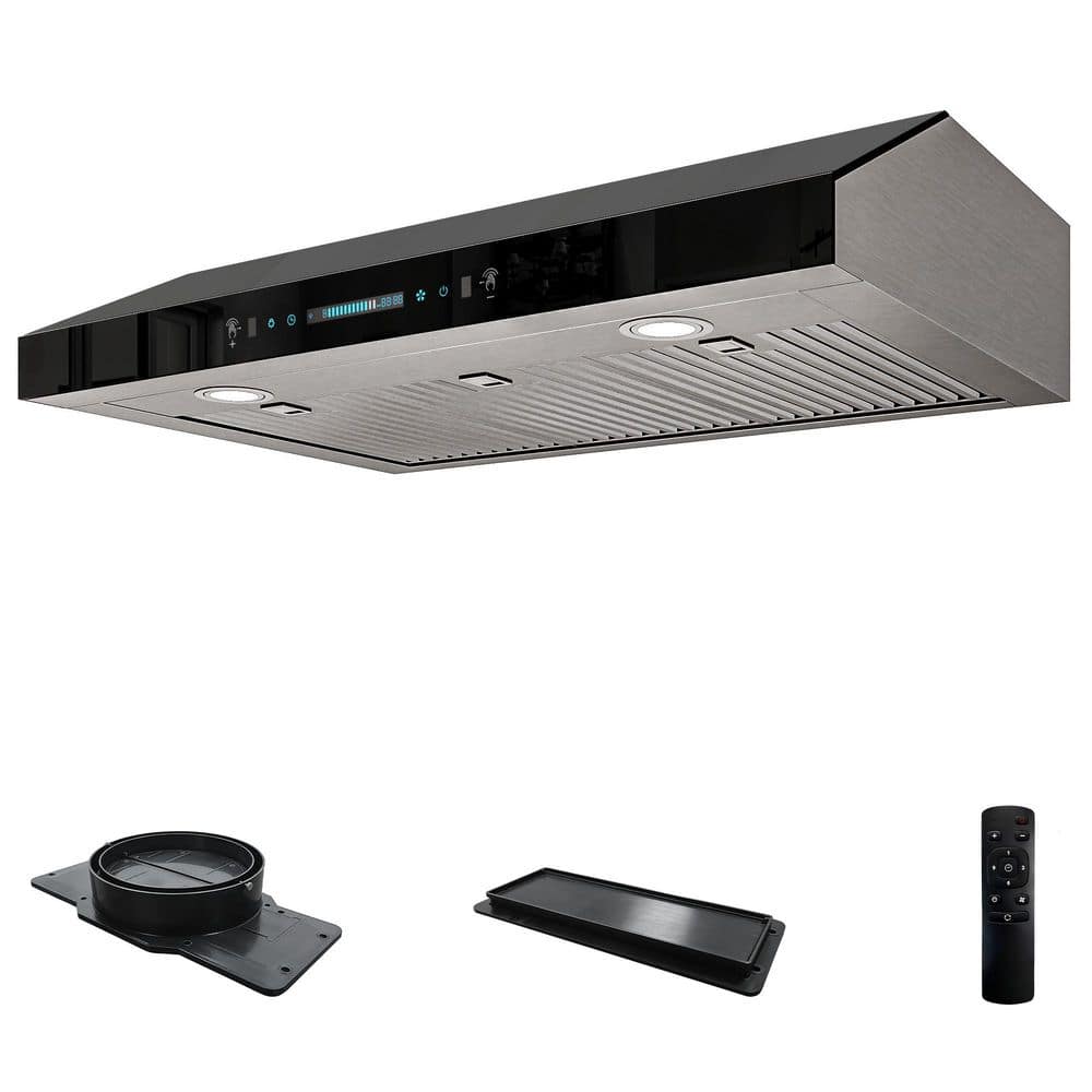 36 in. 900 CFM Ducted Under Cabinet Gesture Control Range Hood in Black Glass with 2-LED Lights
