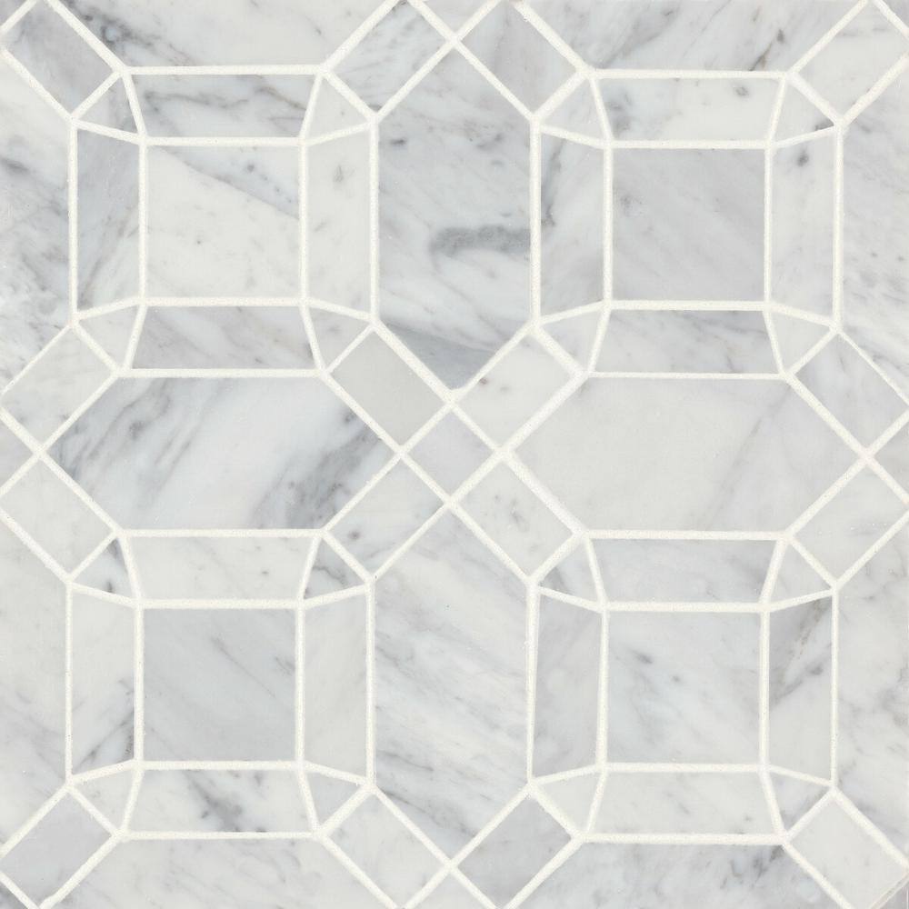 Sample-Monet 4 in. x 5 in. Honed White Carrara Marble Mosaic Subway Tile price history on PriceWatchPro