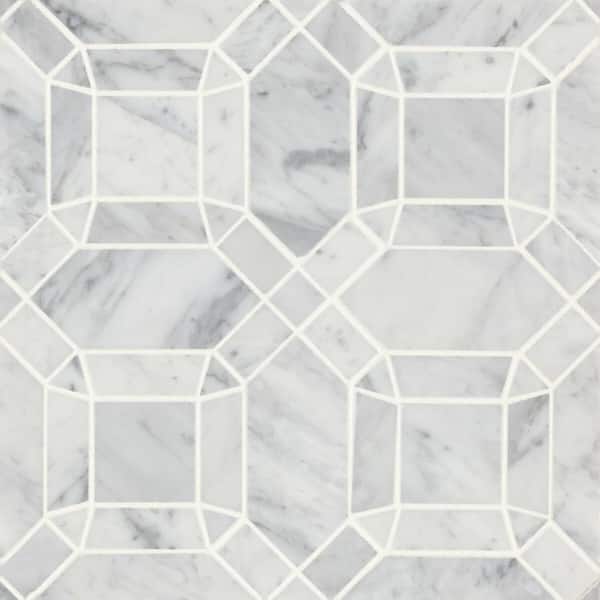 Bedrosians Sample-Monet 4 in. x 5 in. Honed White Carrara Marble Mosaic Subway Tile