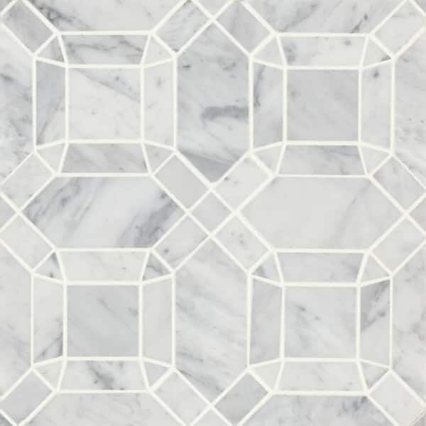 Bedrosians Monet Square 11 in. x 11 in. Honed White Carrara Marble Mosaic Tile (4.39 sq. ft./Carton)