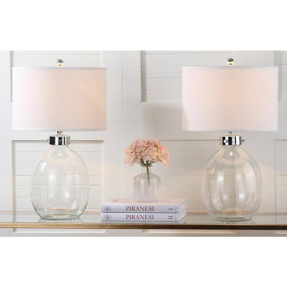 Neville 26" Clear Glass and Silver Iron Trim Table Lamp Set