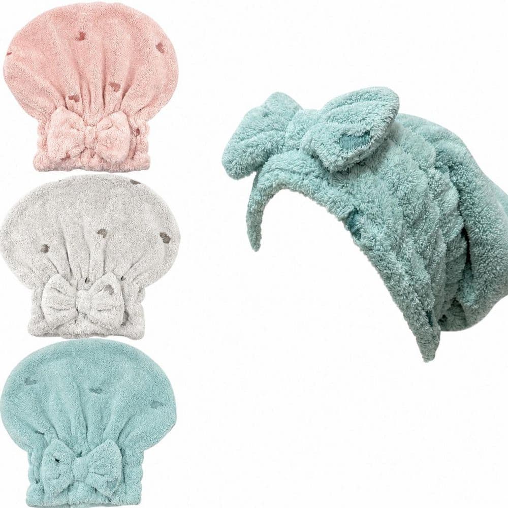 Pink Gray Green Microfiber Hair Towel 3 Pack Bath Accessory Type Quick Dry Super Absorbent Soft Wrap Bow price history on PriceWatchPro