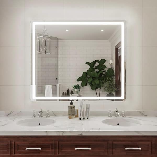 niveal Aurora 42 in. W x 36 in. H Rectangular Frameless LED Wall Bathroom Vanity Mirror in Silver