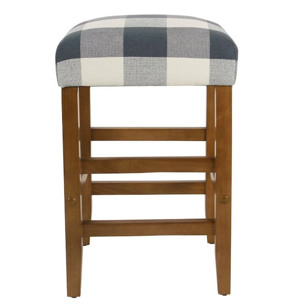 Homepop Square 24 in. Blue Plaid Bar Stool K7699.24F2269 The Home Depot