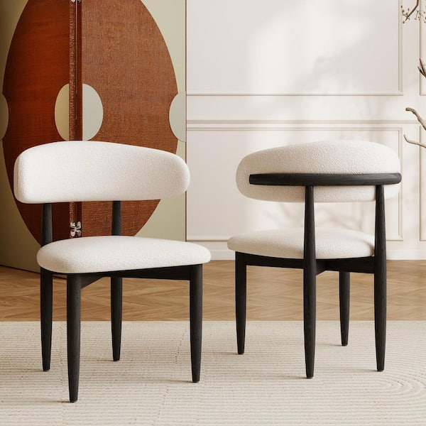 (Set of 2) Modern Lambswool Sitting Cushion Dining Chair in Black