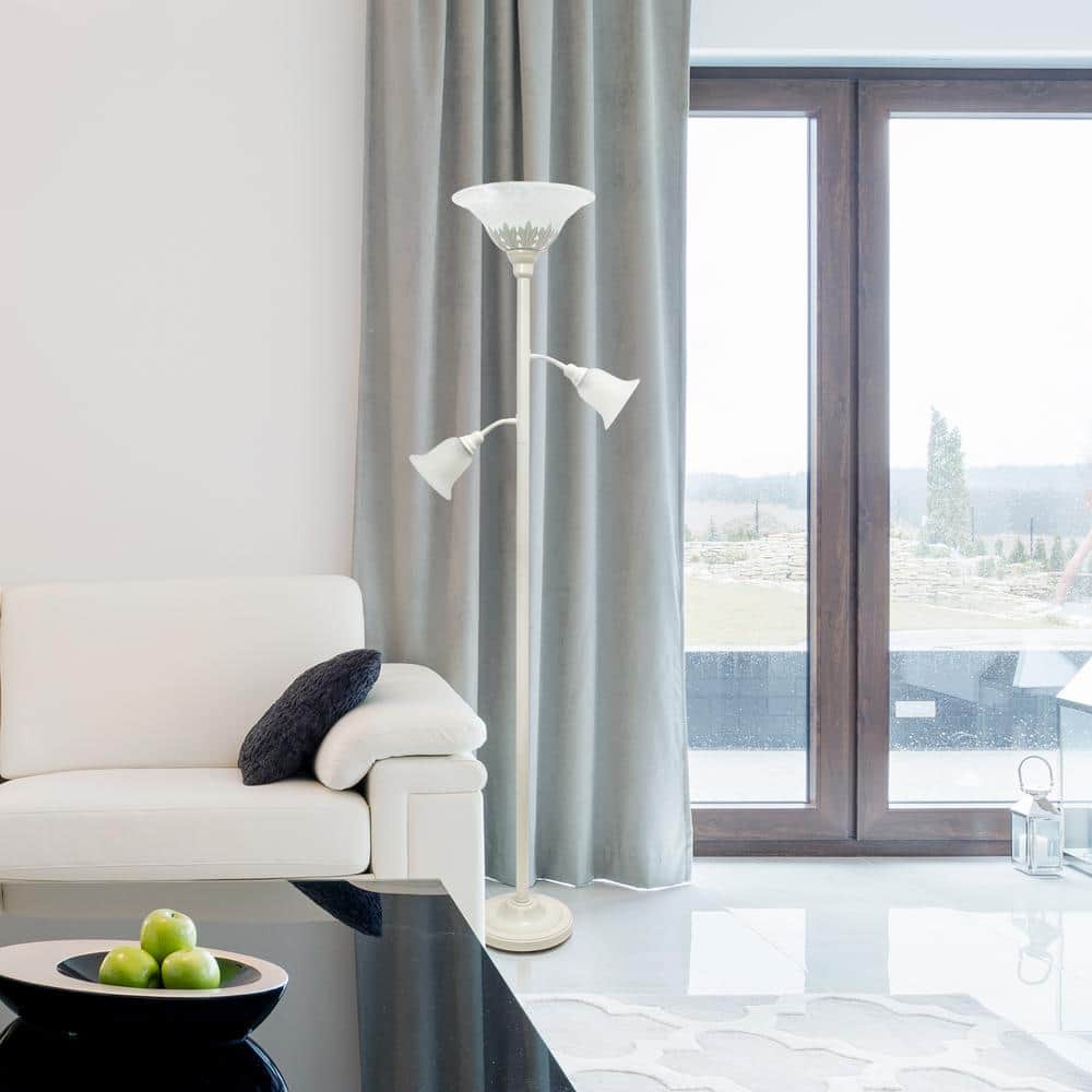 Elegant White Torchiere Floor Lamp with Adjustable Reading Lights