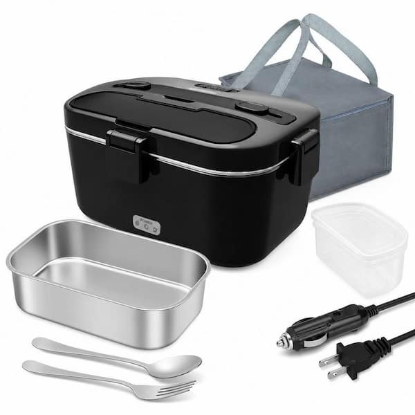 60 oz. 100W Heated Lunch Box for Car, Truck, Work and Travel, Portable Electric Lunchbox, Fast Heating, Black