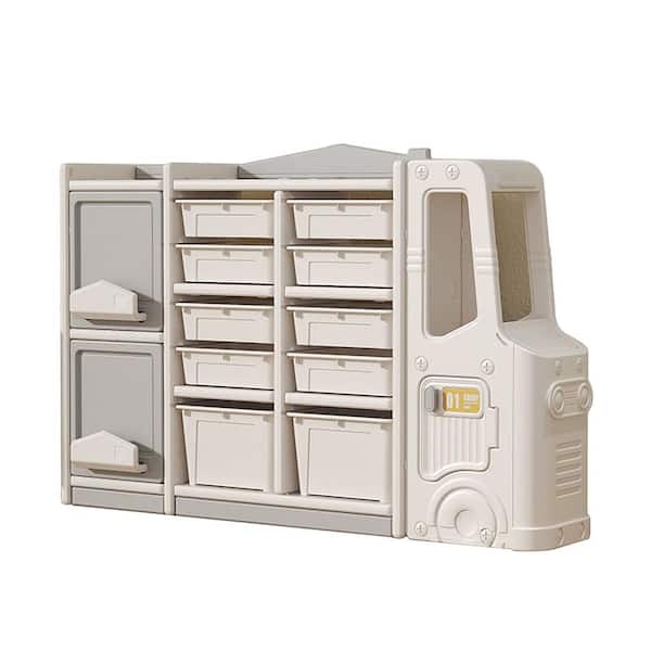 Modern Gray HDPE Kids Storage Box Cabinet with Multi-Functional Organizer Features