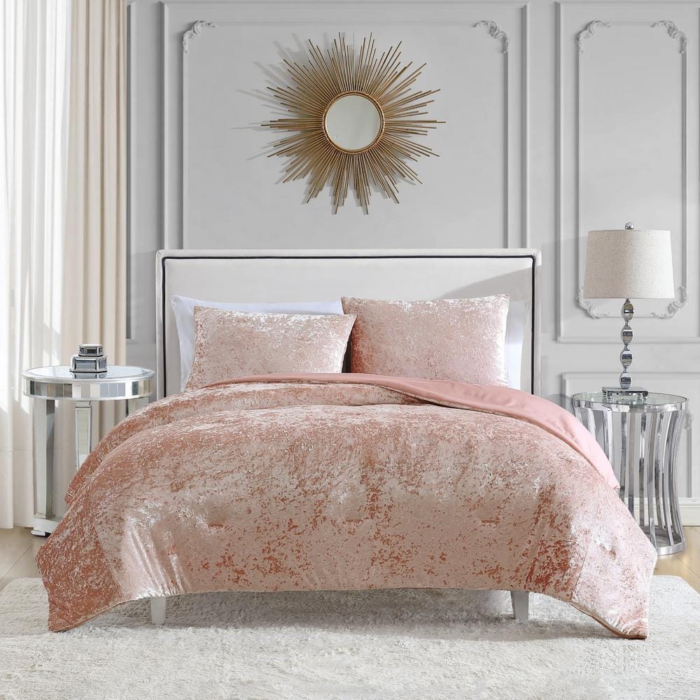 JUICY COUTURE Crushed Velvet 2-Piece Pink Solid Polyester Twin