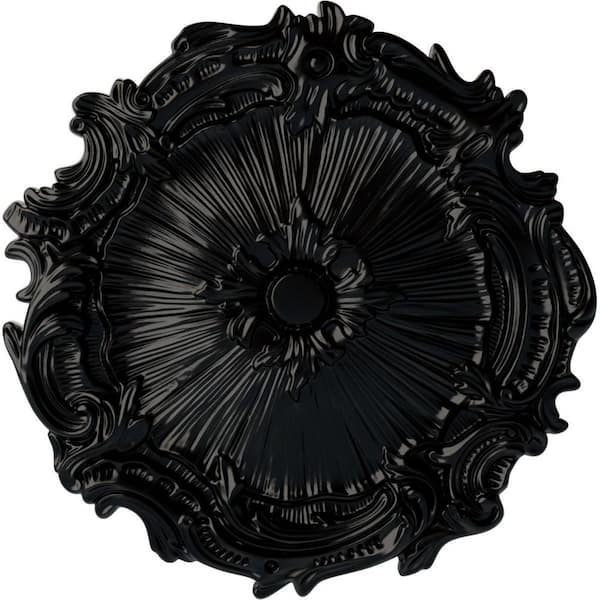 Ekena Millwork 16-3/4" x 1-3/8" Plymouth Urethane Ceiling Medallion (Fits Canopies upto 1-5/8"), Hand-Painted Jet Black