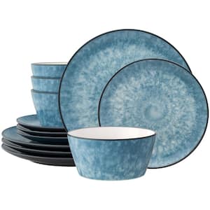 ColorKraft Essence Azurite (Blue) Stoneware 12-Piece Dinnerware Set (Service for 4)