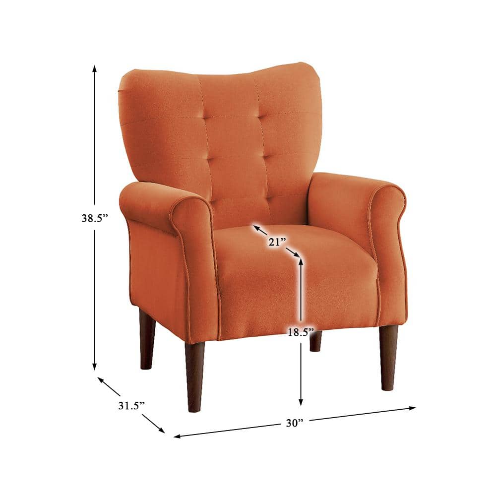 Kyrie Orange Velvet Accent Chair with Manufactured Wood Frame