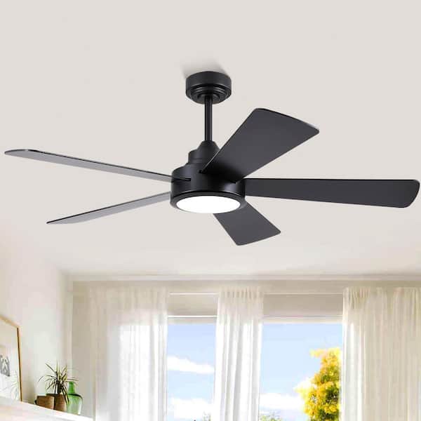 52 in. Indoor/Outdoor Downrod Black Ceiling Fan with Dimmable LED Light and Remote/APP Control