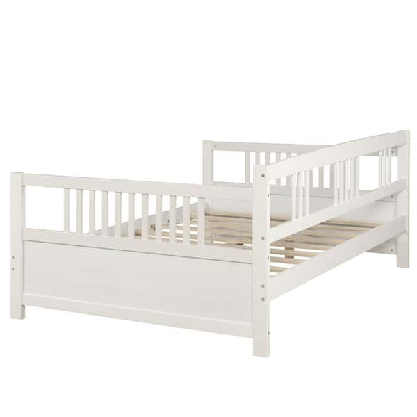 White Wood Frame Full Size Daybed with Semi-Enclosed Bed Rail