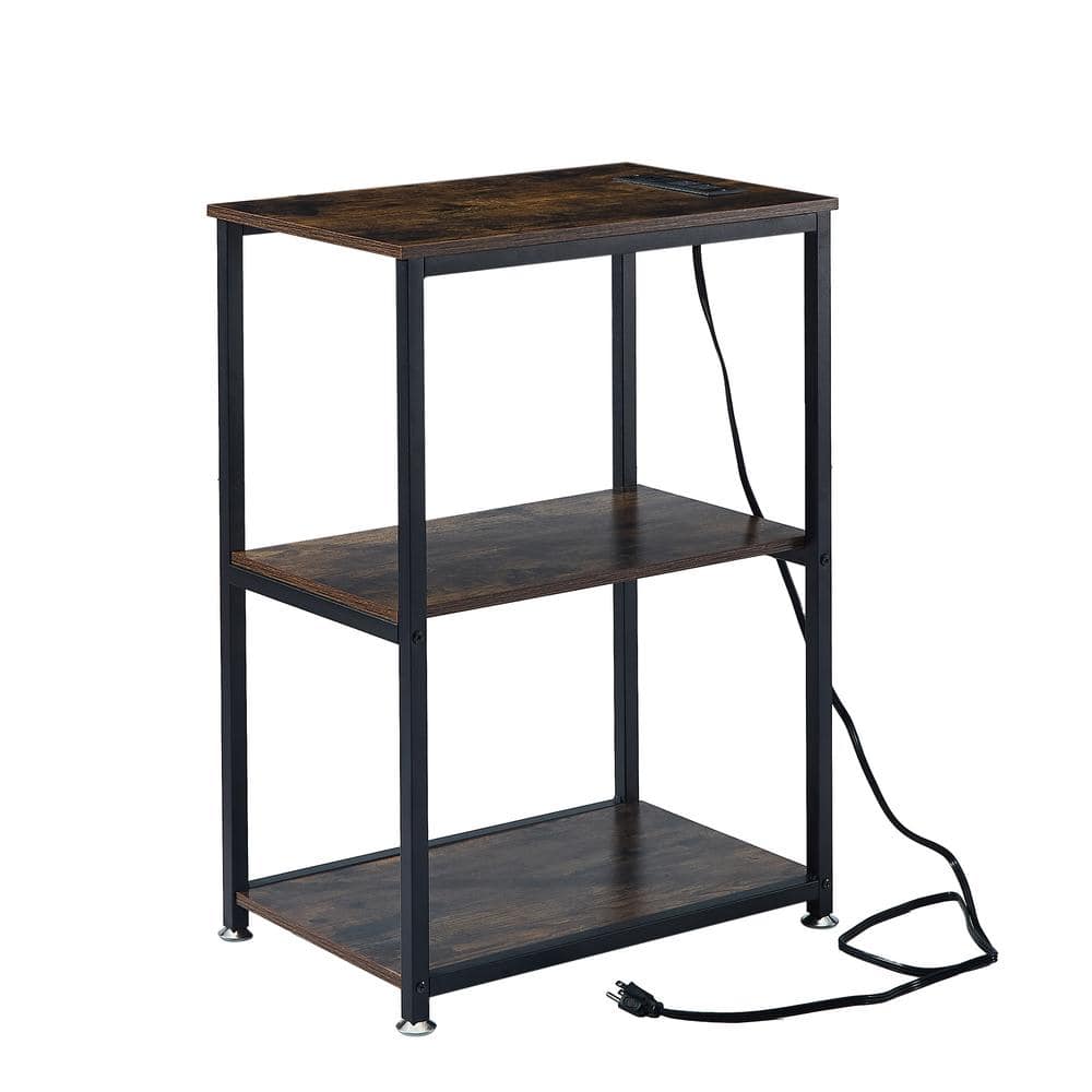 3-Tier Gray Side Table Stable Open Shelves with Metal Frames, End table with Plug Sockets and USB Ports - thumbnail 8