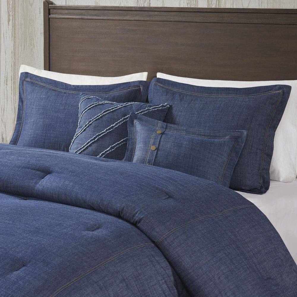 Perry Twin Blue Cotton Denim Comforter Set