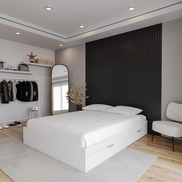 Nexera Hunter White Frame Queen Size Platform Bed with 2 Storage Drawers