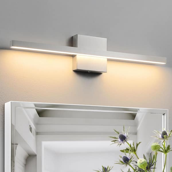 KAISITE 24 in. 1-Light Brushed Nickel LED Vanity Light Bar Dimmable Wall Sconce Bathroom Light Fixture with 3500K Warm Light