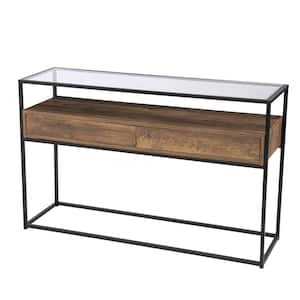 Olivern 14 in. Brown Rectangle Glass Console Table with Storage