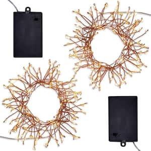 100-Light Bulb LED Warm White Light Bulb with Copper Wire, Battery Operated Firecracker Fairy String Lights (Set of 2)