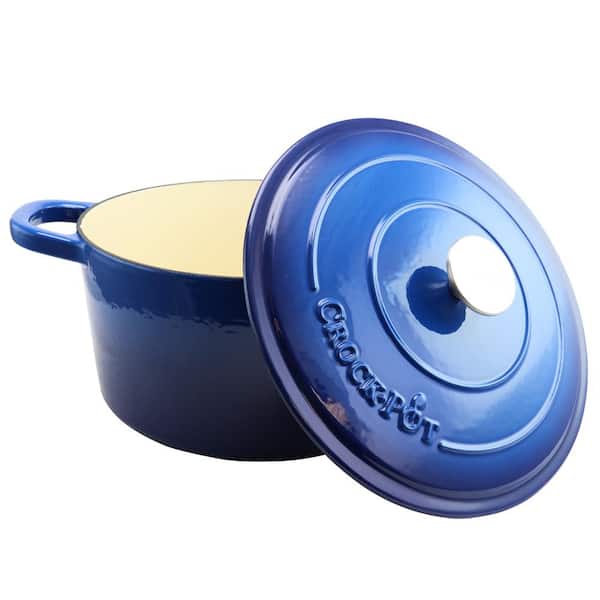 Crock-Pot Artisan 7 qt. Round Cast Iron Nonstick Dutch Oven in Sapphire  Blue with Lid 985100766M - The Home Depot