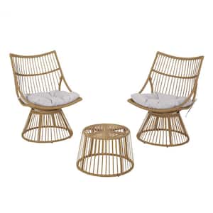 Jabe Light Brown 3-Piece Wicker Outdoor Patio Conversation Set with Beige Cushions
