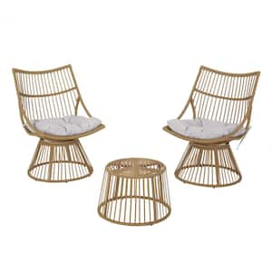 Jabe Light Brown 3-Piece Wicker Patio Conversation Set with Beige Cushions