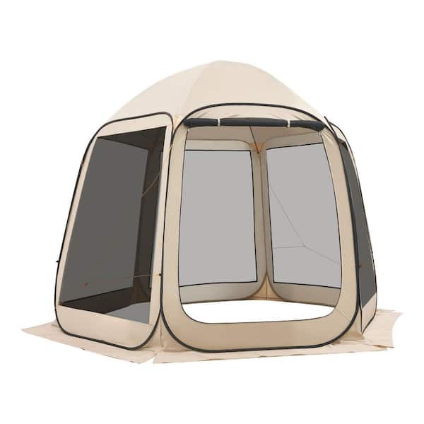 Screen House Tent, 10 x 9.2 ft., Beige, 4-8 Person Pop-Up Shelter, Portable Canopy with Carry Bag, Mesh Sides