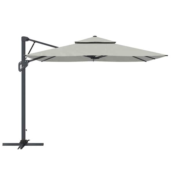 Clihome 10 ft. Square Cantilever Patio Umbrella with Cross base in Grey (without Umbrella Base)