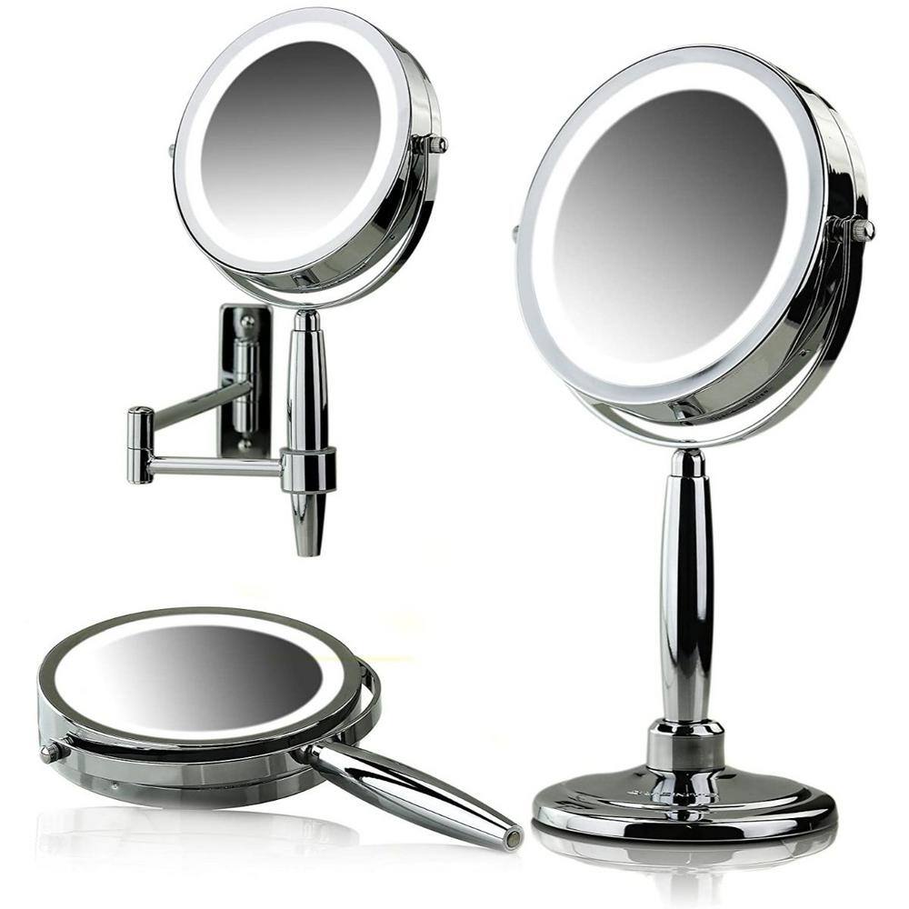 OVENTE 3.2 in. x 12 in. Lighted Magnifying Wall Makeup Mirror in