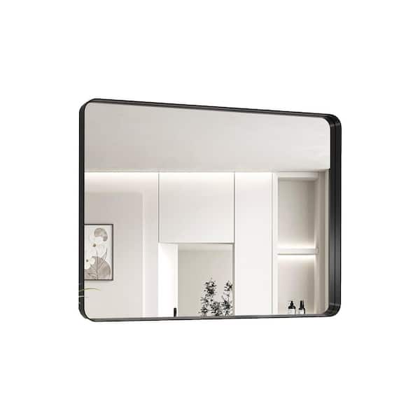 48 in. W x 32 in. H Rectangular Aluminium Framed Wall Bathroom Vanity Mirror in Black