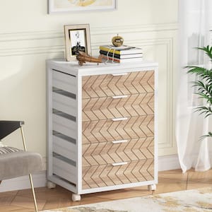 Rooney Beige 5 Drawer 19.6 in. Wide Dresser with Wheels, Drawer Chest, Wood Storage Dresser Cabinet, Organizer Cart