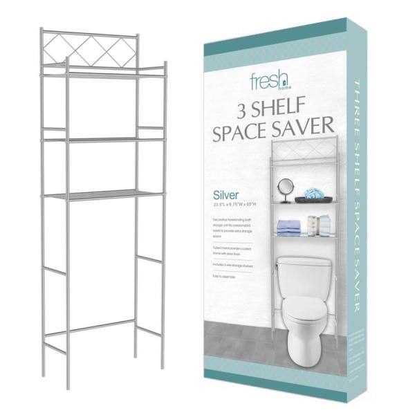 Silver Metal 3-Shelf Over-the-Toilet Storage Organizer
