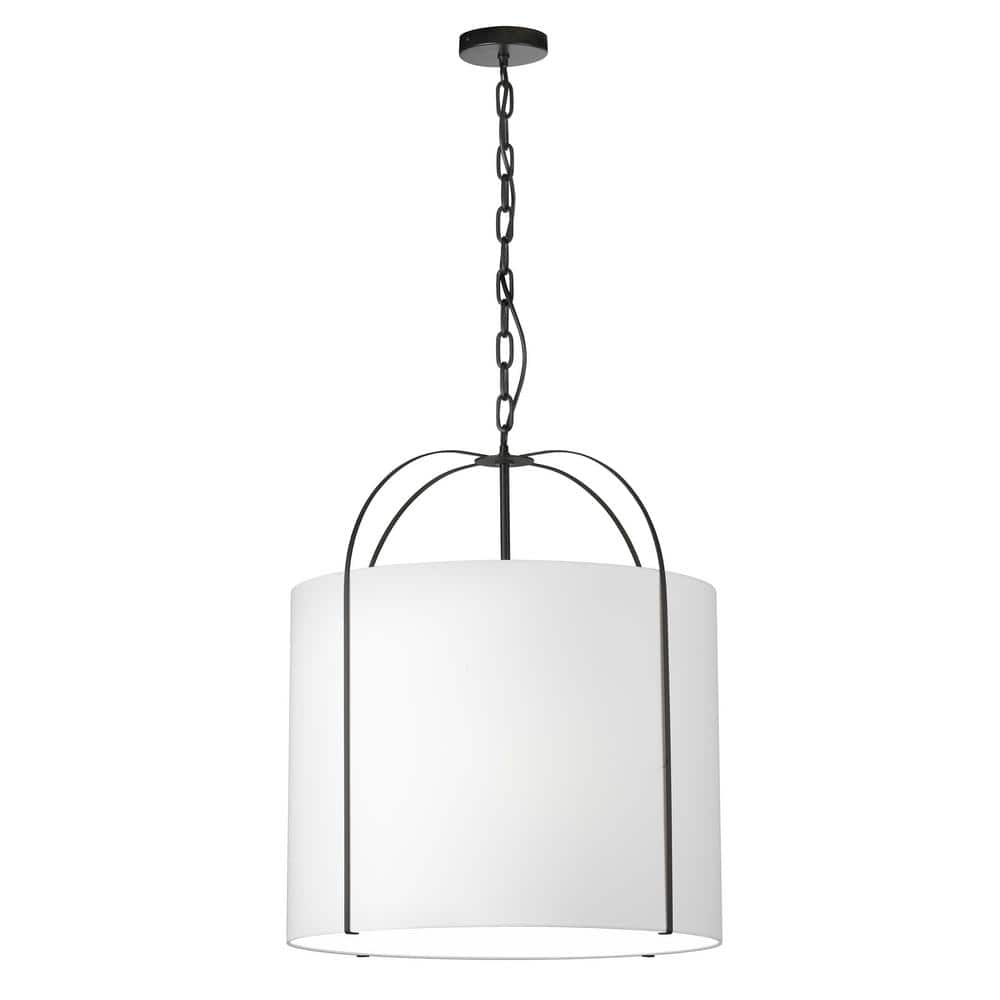 Quincy 3-Light Matte Black Shaded Pendant Light with White Fabric Shade
