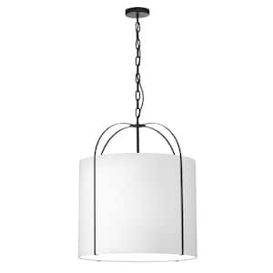 Quincy 3-Light Matte Black Shaded Pendant Light with White Fabric Shade