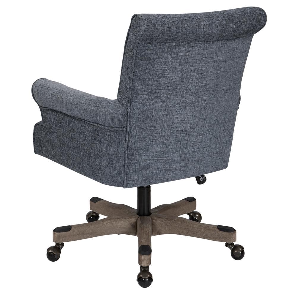 Contemporary Navy Fabric Task Chair with Brushed Grey Wood Base