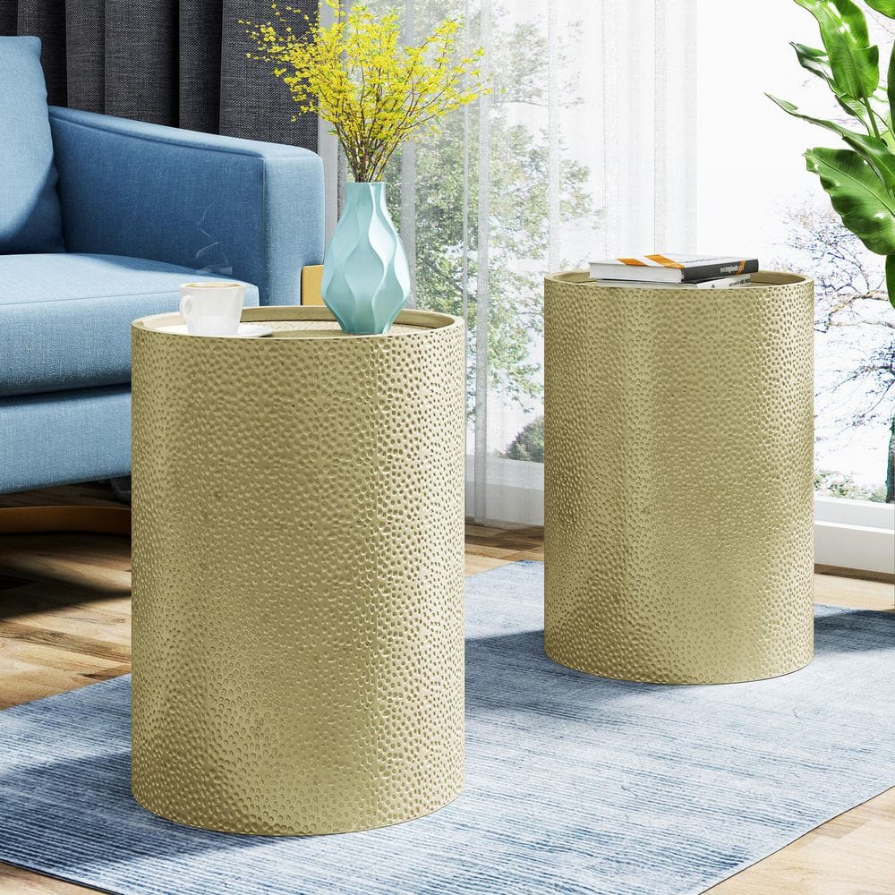 Brookhaven Gold Hammered Iron Accent Table (Set of 2) - thumbnail 8