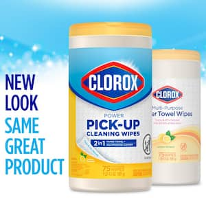 Clorox Power Pick-Up Cleaning Wipes, 2 in 1 Paper Towel and Multipurpose Cleaner, Lemon Verbena, 75 Paper Towel Wipes