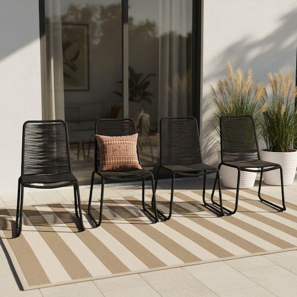 Neil Black Stackable Wicker Outdoor Dining Chair (4-Pack)