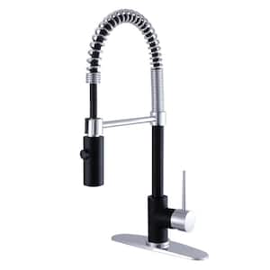 New York Single-Handle Pull-Down Sprayer Kitchen Faucet in Matte Black/Polished Chrome