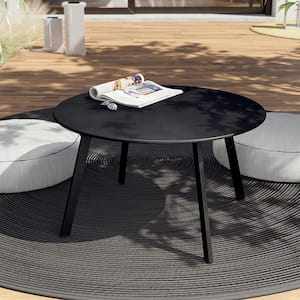 Black Round Steel Patio Outdoor End Table, Weather-Resistant Large Outside Side Table for Garden Balcony Yard