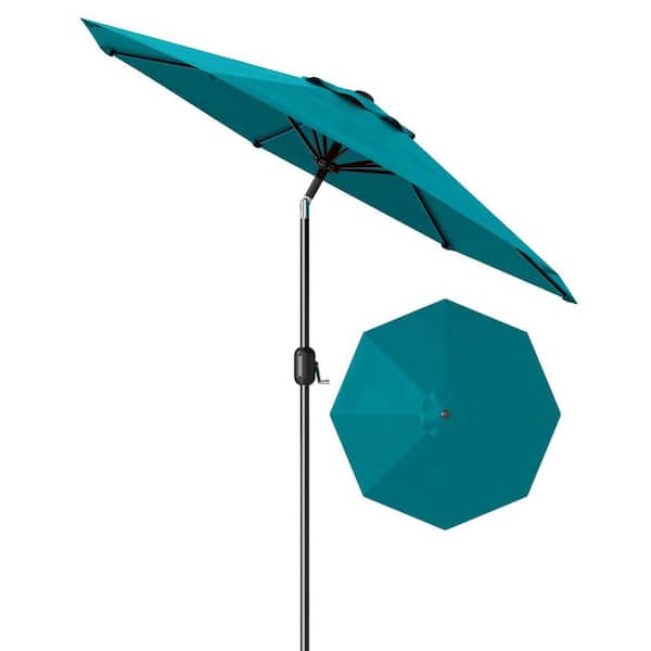 10 ft. Metal Pole Round Market Tilt Patio Umbrella with UV-Resistant Fabric in Turquoise Blue