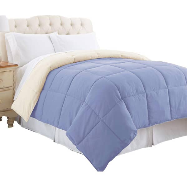 THE URBAN PORT Genoa Blue and Cream Queen Size Box Quilted Reversible Comforter